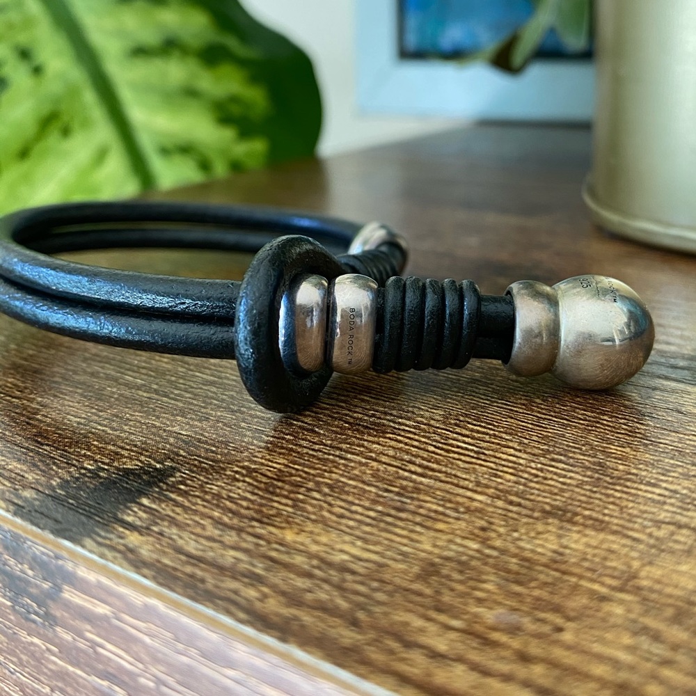 Boda Rock leather and sterling silver bracelet